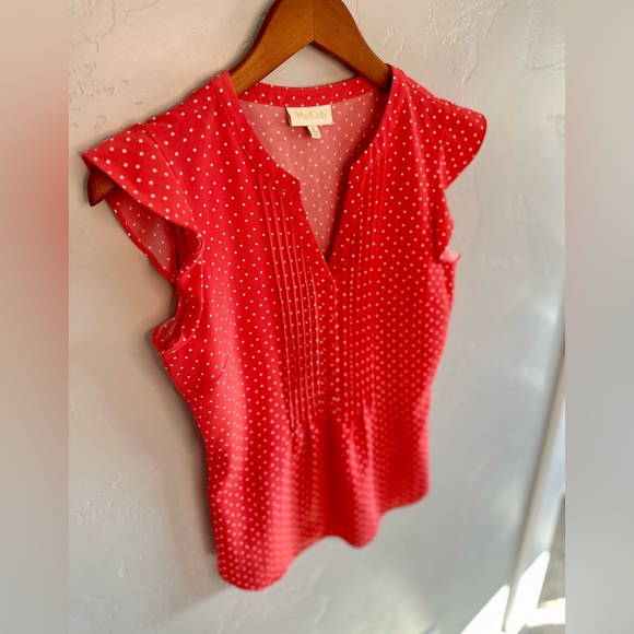 Modcloth Blouse Flutter Sleeve Top Red & White Polkadot SZ SMALL NEW - Picture 4 of 15